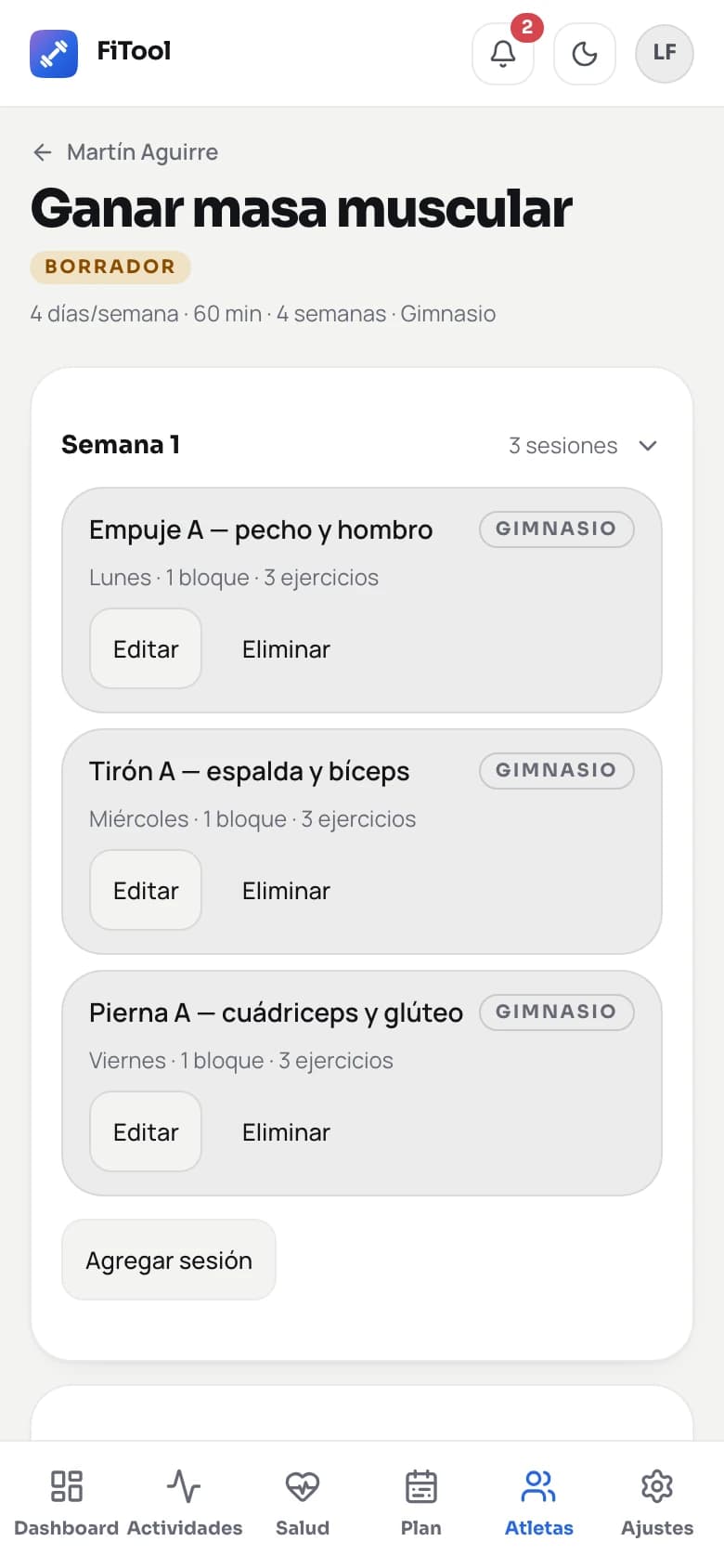 Diseña el bloque sin empezar de cero en FiTool Coach